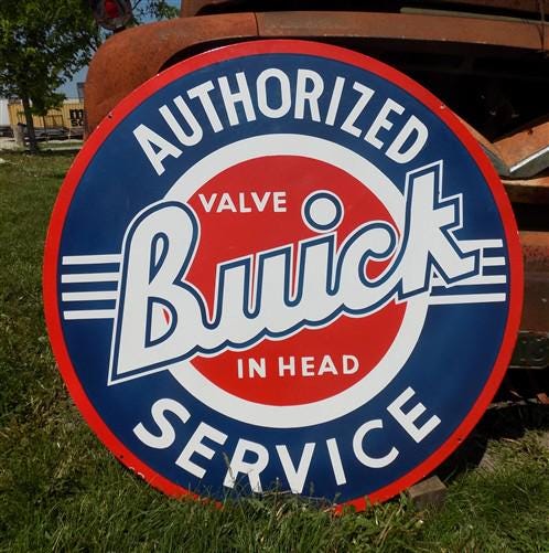 Buick Authorized Service Sign, 2 Sided Metal Porcelain Advertising Buick Sign,