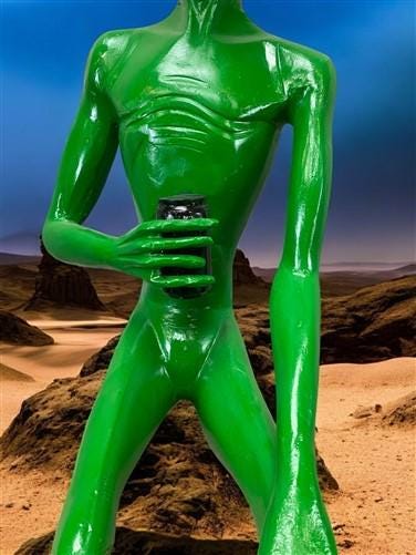 Art & Collectibles > Sculpture > Figurines - Sitting Green Alien Statue, Little Green Place Man, UFO Extra Terrestrial, A...