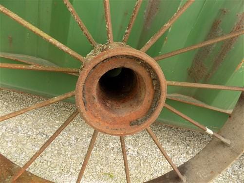 2 Cast Iron Implement Wheels, Wagon Wheel, Tractor Steel Rims, Industrial Age F