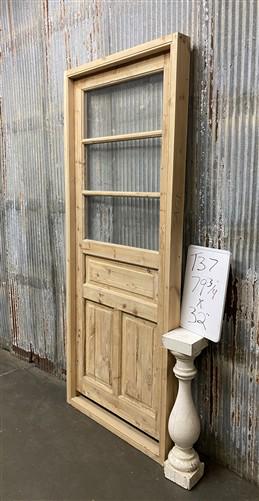 Antique French Single Door (32x79.5) Glass Pane Door with Jamb, Encased Door T37