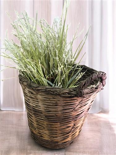 Home & Living > Home Decor > Decorative Storage > Decorative Baskets - Round Wicker Basket, Vintage German Woven Rattan Ba...