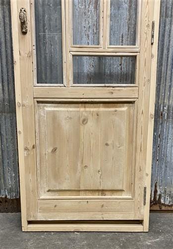 Antique French Single Door (27.5x82) Glass Pane Door with Jamb, Encased Door T13