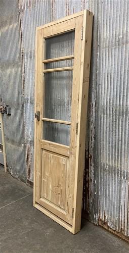 Antique French Single Door (25.5x80) Glass Pane Door with Jamb, Encased Door T52