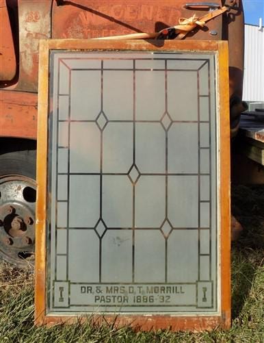 Etched Frosted Clear Glass Vintage Church Window, Architectural Art Glass, D