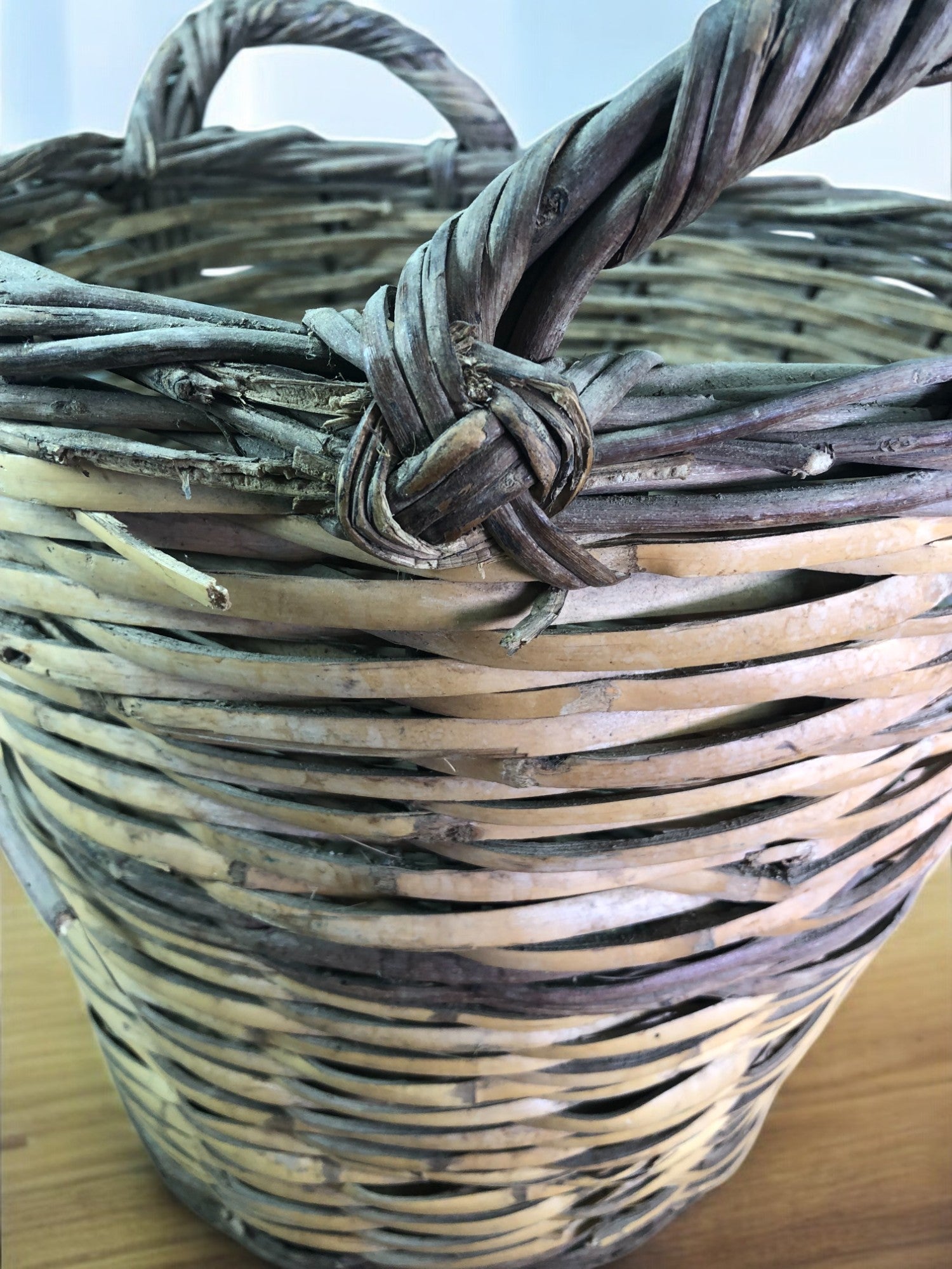 Home & Living > Storage & Organization > Baskets - Round Wicker Basket, Vintage German Woven Rattan Basket, Storage Organi...