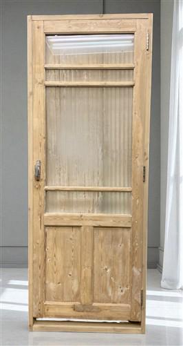 Antique French Single Door (31.5x84) Glass Pane Door with Jamb, Encased Door T33