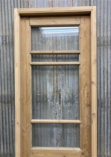 Antique French Single Door (25.5x80) Glass Pane Door with Jamb, Encased Door T52