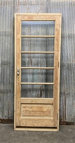 Antique French Single Door (32x84) Glass Pane Door with Jamb, Encased Door T16
