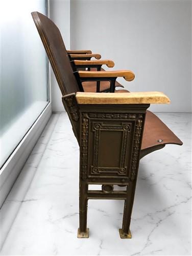 Home & Living > Furniture - 4 Vintage Wood Folding Theater Seats, Auditorium Seats, Entryway Bench, E10 by The Old Grainery