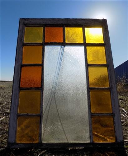 Antique Stained Glass, Rectangular Church Window, Architectural Art Glass, A2