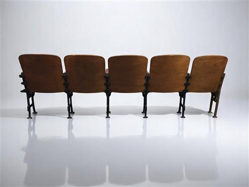 Home & Living > Furniture - 5 Vintage Wood Folding Theater Seats, Auditorium Seats, Entryway Bench, E14 by The Old Grainery