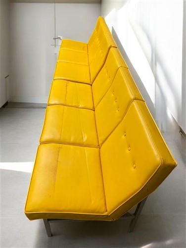 Home & Living > Furniture > Living Room Furniture > Couches & Loveseats - 3 Yellow Vinyl Sofas, Vintage 60s 70s Davenport...