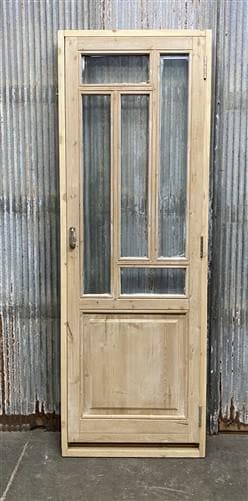 Antique French Single Door (27.25x82) Glass Pane Door with Jamb, Encased Door T7
