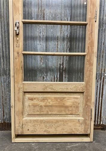 Antique French Single Door (32x84) Glass Pane Door with Jamb, Encased Door T16