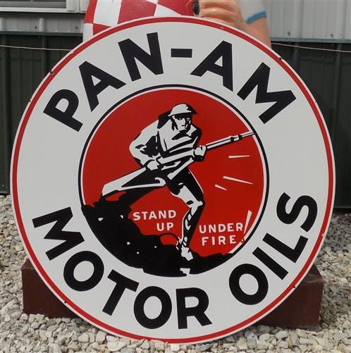 Art & Collectibles > Collectibles > Advertisements - Pan Am Motor Oils Sign, 2 Sided Metal Porcelain Advertising Sign, Gas...