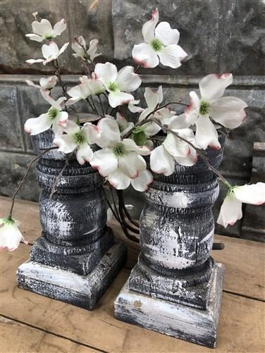 Home & Living > Home Decor > Home Accents - Pair Gray Wooden Pillar 10.5" Candlestick Holders, Decor, Table Centerpiece, A...