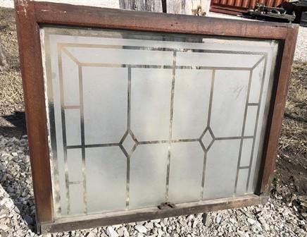 Home & Living > Home Improvement > Windows - Etched Frosted Clear Glass Vintage Church Window, Architectural Art Glass, H...