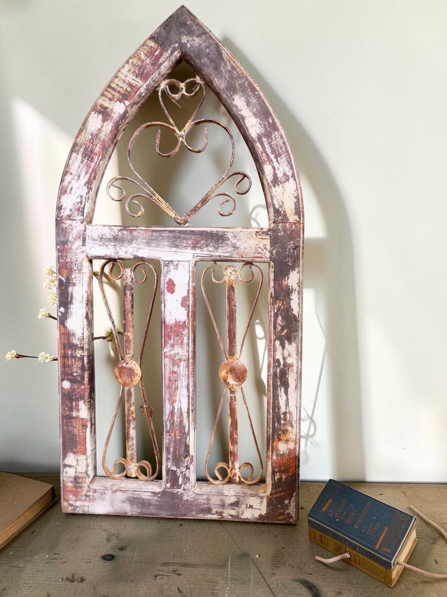 Windows - Arched Rustic Metal Wood Window Frame, Vintage Inspired Wall Decor, Heart Scroll by The Old Grainery (2020-Now,...