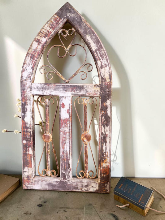Windows - Arched Rustic Metal Wood Window Frame, Vintage Inspired Wall Decor, Heart Scroll by The Old Grainery (2020-Now,...