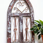 Blue Metal Heart Wood Window Frame, Arched Architectural Rustic Wall Decor A