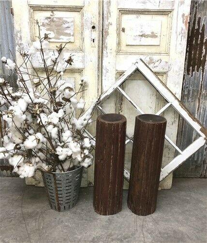 Architectural Salvage - Pair Vintage Carved Wood Pillar Architectural Salvage Candle Stand Holders a by The Old Grainery (...