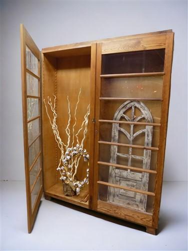 Vintage Cabinet - Vintage Wood Storage Cabinet Bookcase with Glass Doors, Storage, Rustic Cupboard by The Old Grainery (Am...