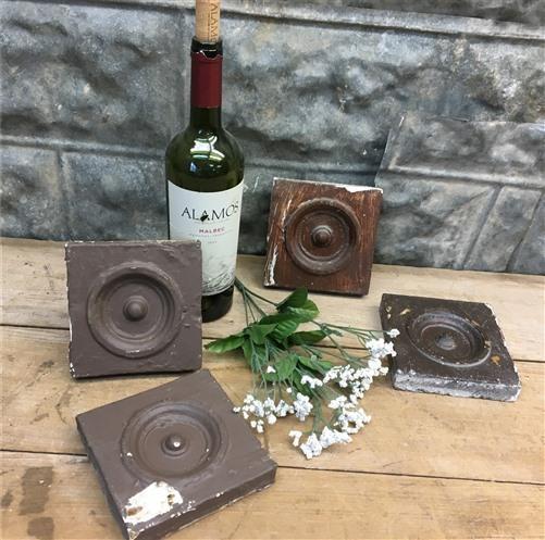 Plinth Block - 4 Plinth Block, Antique Bullseye Rosettes, Architectural Salvage, Wood Trim A2 by The Old Grainery (Antique...