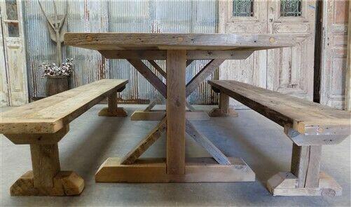 8' Amish Pine Harvest T-Leg Table, Custom Made To Order, Rustic Farmhouse Table,