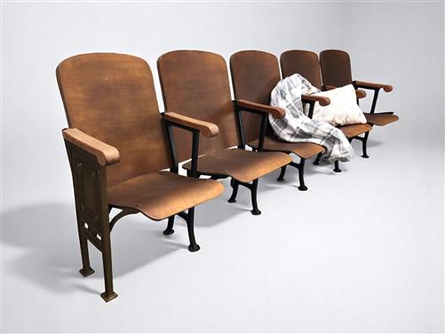 Home & Living > Furniture - 5 Vintage Wood Folding Theater Seats, Auditorium Seats, Entryway Bench, E14 by The Old Grainery