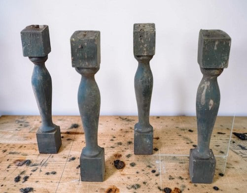Balusters - 4 Vintage Green Wood Balusters, Reclaimed Spindles, Architectural Salvage, A3 by The Old Grainery (Architectur...