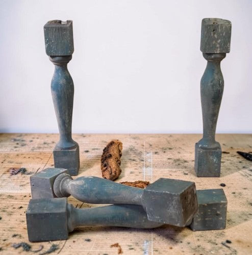 Balusters - 4 Vintage Green Wood Balusters, Reclaimed Spindles, Architectural Salvage, A3 by The Old Grainery (Architectur...