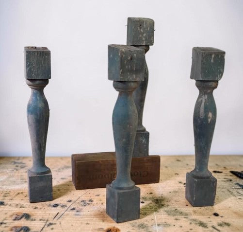 Balusters - 4 Vintage Green Wood Balusters, Reclaimed Spindles, Architectural Salvage, A3 by The Old Grainery (Architectur...