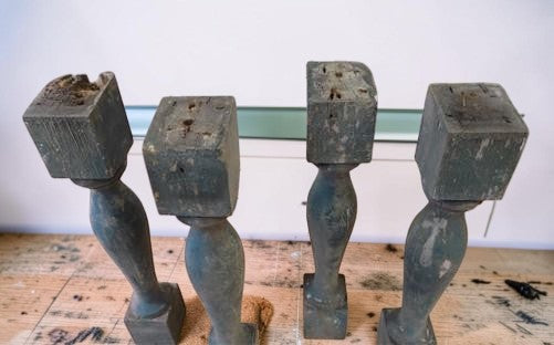 Balusters - 4 Vintage Green Wood Balusters, Reclaimed Spindles, Architectural Salvage, A3 by The Old Grainery (Architectur...