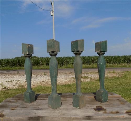 Balusters - 4 Vintage Green Wood Balusters, Reclaimed Spindles, Architectural Salvage, A11 by The Old Grainery (Architectu...