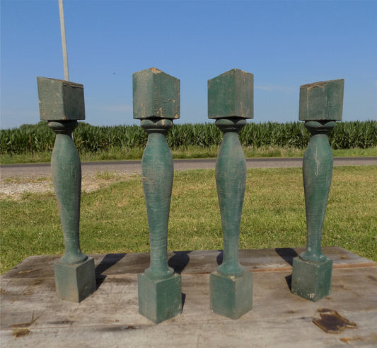 Balusters - 4 Vintage Green Wood Balusters, Reclaimed Spindles, Architectural Salvage, A12 by The Old Grainery (Architectu...