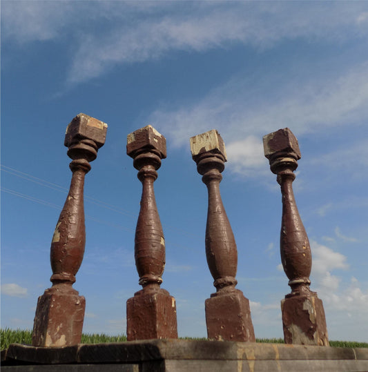 Balusters - 4 Vintage Brown Wood Balusters, Reclaimed Spindles, Architectural Salvage, i by The Old Grainery (Architectura...