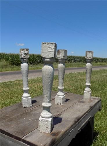 4 Balusters White Vintage Wood, Architectural Salvage, Porch Post House Trim A31