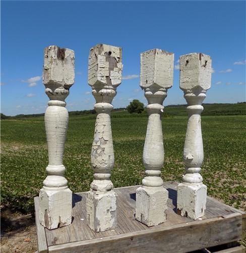 Balusters - 4 White Wood Balusters Reclaimed Spindles Porch Post House Trim A34 by The Old Grainery (Architectural, Carpen...