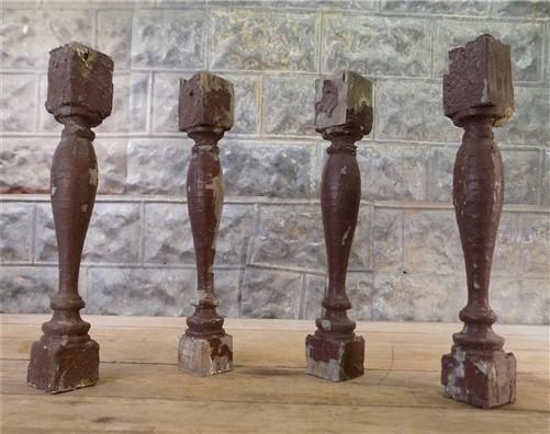 Balusters - 4 Vintage Brown Wood Balusters, Reclaimed Spindles, Architectural Salvage, N by The Old Grainery (Architectura...