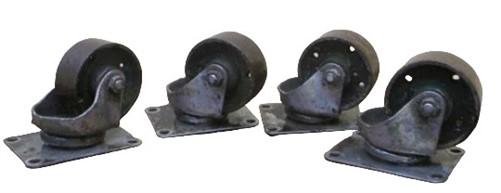 Factory Cart Wheels - 4 Vintage Cast Iron Factory Cart Dolly Wheels Industrial Age Swivel p by The Old Grainery (antique w...