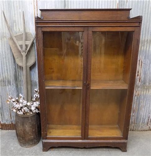 Oak curio cabinet with glass doors sales