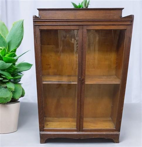 Antique Glass Front Display Cabinet, Double Door Wood Curio Bookcase Showcase