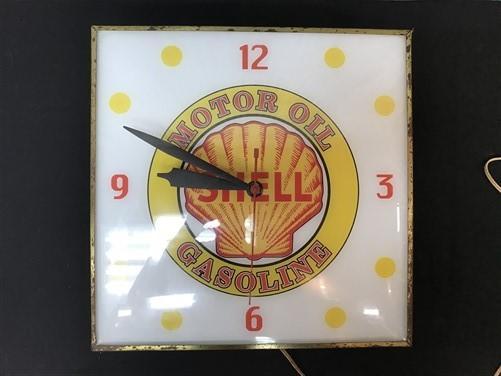 Clock - Shell Motor Oil Clock, Gas Station Lighted Pam Clock, Vintage Advertising Sign, by The Old Grainery (advertising c...
