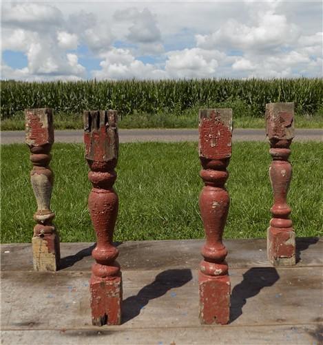 Balusters - 4 Rustic Red Wood Balusters Architectural Salvage Spindles Porch Trim, A16 by The Old Grainery (Architectural,...