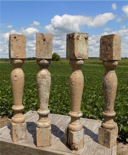 Balusters - 4 Rustic Tan Wood Balusters Architectural Salvage Spindles Porch Trim, A19 by The Old Grainery (Architectural,...