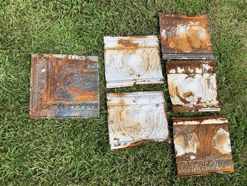 Ceiling Tin - 6 Ceiling Tin Panels, Vintage Reclaimed Molding, Architectural Salvage A1 by The Old Grainery (6 square pane...