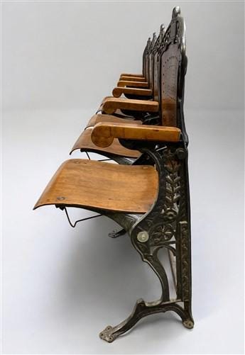 5 Wood Iron Folding Theater Seats, Auditorium Seats, Entryway Bench, D20