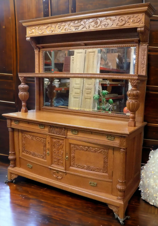 Tables - Oak Sideboard Buffet Vintage Dining Room Table Server Mirror, Cupboard Dresser by The Old Grainery (Buffet, China...
