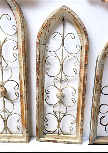 3 Large Arched Wood Metal Gothic Window Frames, Architectural Window Frame Set,