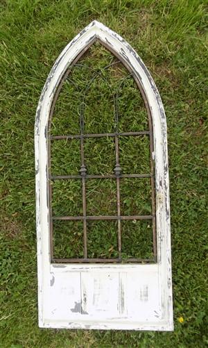 French Country Wood Metal Gothic Window Frame, Distressed Wall Decor,
